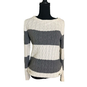 NAUTICA GRAY AND WHITE STRIPED CABLE KNIT LONG SLEEVE TOP